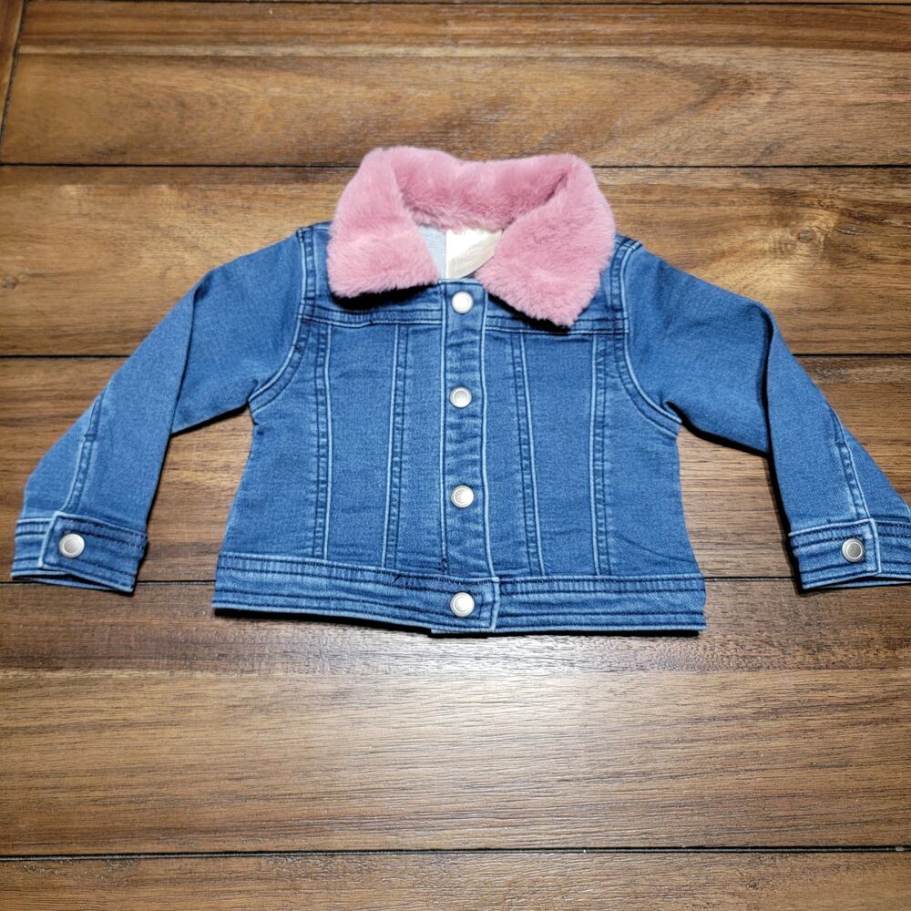 First Impressions Full Snap Infant Jacket w/ Faux Pink Fur Collar - Size 12 Mo